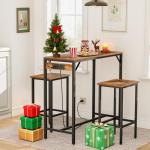 Bar Table and Chairs Set with Power Outlet