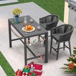 PURPLE LEAF 3 Pieces Outdoor Counter Height Bar Stools Set Patio Aluminium Modern Wicker Bar Chairs and Dining Bistro Bar Table for Balcony Garden Indoor Kitchen Poolside Gray