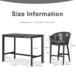 PURPLE LEAF 3 Pieces Outdoor Counter Height Bar Stools Set Patio Aluminium Modern Wicker Bar Chairs and Dining Bistro Bar Table for Balcony Garden Indoor Kitchen Poolside Gray