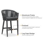 PURPLE LEAF 3 Pieces Outdoor Counter Height Bar Stools Set Patio Aluminium Modern Wicker Bar Chairs and Dining Bistro Bar Table for Balcony Garden Indoor Kitchen Poolside Gray