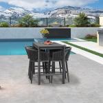 PURPLE LEAF 3 Pieces Outdoor Counter Height Bar Stools Set Patio Aluminium Modern Wicker Bar Chairs and Dining Bistro Bar Table for Balcony Garden Indoor Kitchen Poolside Gray