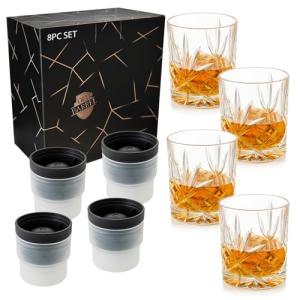 Old Barrel Whiskey Glasses with Ice Ball Molds