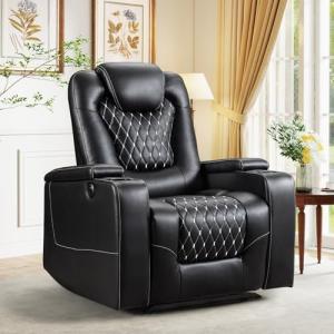 Overstuffed Power Recliner with USB and Cup Holders
