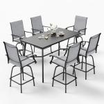 Sophia & William Outdoor Bar Set, Patio Bar Table and Chairs Set Patio Dining Set, Bar Height Patio Set - 6 x Swivel Bar Chairs(Grey), 1 x Rectangular Bar Table(Black)