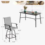Sophia & William Outdoor Bar Set, Patio Bar Table and Chairs Set Patio Dining Set, Bar Height Patio Set - 6 x Swivel Bar Chairs(Grey), 1 x Rectangular Bar Table(Black)