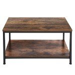 Rustic 2-Tier Industrial Coffee Table with Storage