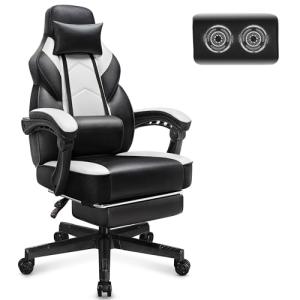 Meilocar Big and Tall Gaming Chair for Adults, 330lbs Heavy Duty Computer Chair with Footrest, Video Game Chair, Massage Lumbar Support, Wide Seat High Back Reclining Desk Chair, White