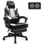 Meilocar Big and Tall Gaming Chair for Adults, 330lbs Heavy Duty Computer Chair with Footrest, Video Game Chair, Massage Lumbar Support, Wide Seat High Back Reclining Desk Chair, White