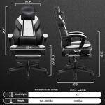 Meilocar Big and Tall Gaming Chair for Adults, 330lbs Heavy Duty Computer Chair with Footrest, Video Game Chair, Massage Lumbar Support, Wide Seat High Back Reclining Desk Chair, White