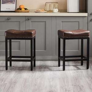 Brown PU Leather Bar Stools Set of 2