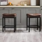 Brown PU Leather Bar Stools Set of 2