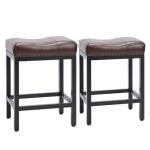 Brown PU Leather Bar Stools Set of 2