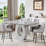 CGHIJDM 63'' Marble Dining Table Set for 6,Modern Counter Height Dining Table Set,Grey High Top Table with Leather Bar Stools,Bar Height Table Set Ideal for Dining,Pub,Kitchen