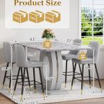 CGHIJDM 63'' Marble Dining Table Set for 6,Modern Counter Height Dining Table Set,Grey High Top Table with Leather Bar Stools,Bar Height Table Set Ideal for Dining,Pub,Kitchen