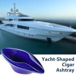 Cigar Ashtray for Men - Windproof Ceramic Ash Tray for Cigars, Outdoor & Indoor Use, Decorative Gift for Smokers, Yacht-Shaped Luxury Design (Blue)