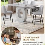 CGHIJDM 63'' Marble Dining Table Set for 6,Modern Counter Height Dining Table Set,Grey High Top Table with Leather Bar Stools,Bar Height Table Set Ideal for Dining,Pub,Kitchen