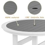 WILLIAMSPACE Patio Bar Table Set of 5, Height Outdoor Round Bar Table with 1.96" Umbrella Hole, 4 Piece Bar Stools with Backs, Counter Furniture Set for Kitchen Outside (White & Grey)