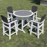WILLIAMSPACE Patio Bar Table Set of 5, Height Outdoor Round Bar Table with 1.96" Umbrella Hole, 4 Piece Bar Stools with Backs, Counter Furniture Set for Kitchen Outside (White & Grey)