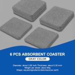 Gabotrie 6 Pack Absorbent Diatomite Drink Coasters, Fast Water Absorption in Seconds, Non-Slip Insulation Odorless Diatomaceous Earth, for Drinks and Plants (Grey)