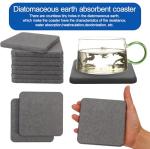 Gabotrie 6 Pack Absorbent Diatomite Drink Coasters, Fast Water Absorption in Seconds, Non-Slip Insulation Odorless Diatomaceous Earth, for Drinks and Plants (Grey)