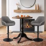 Grey PU Leather Swivel Bar Stools Set of 2
