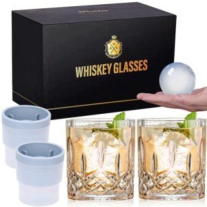 Whiskey Glasses Set with Ice Ball Molds