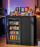 Black Coffee Bar Cabinet with Mini Fridge Space