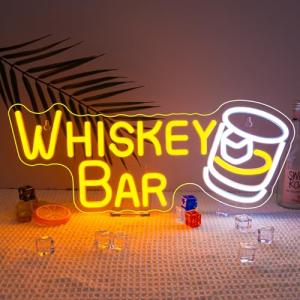 Whiskey Bar Neon Sign for Man Cave Decor