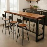 Farmhouse Bar Height Table, Solid Wood Long Bar Table, Industrial Pub Table, Narrow High Top Counter Height Dining Tables for Kitchen, Coffee Shop, Rectangular, No Stools (86.6"L x 15.7"W x 41.3"H)