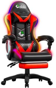 Czlolo Gaming Chair, Racing Style RGB LED Lights Gaming Chairs for Adults and Kids, Lumbar Massager Gamer Chair, High Back Reclining Computer Chair with Footrest and Headrest (Black/Red)