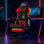 Czlolo Gaming Chair, Racing Style RGB LED Lights Gaming Chairs for Adults and Kids, Lumbar Massager Gamer Chair, High Back Reclining Computer Chair with Footrest and Headrest (Black/Red)