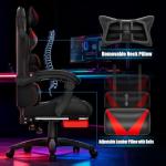 Czlolo Gaming Chair, Racing Style RGB LED Lights Gaming Chairs for Adults and Kids, Lumbar Massager Gamer Chair, High Back Reclining Computer Chair with Footrest and Headrest (Black/Red)