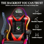 Czlolo Gaming Chair, Racing Style RGB LED Lights Gaming Chairs for Adults and Kids, Lumbar Massager Gamer Chair, High Back Reclining Computer Chair with Footrest and Headrest (Black/Red)