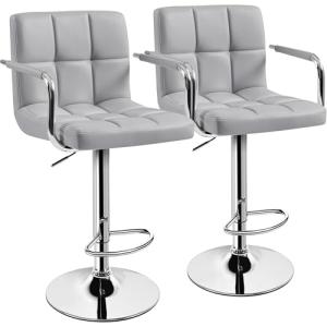 Light Grey Adjustable Swivel Bar Stools - Set of 2
