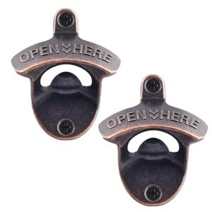 HAIICEN Vintage Copper Bottle Cap Opener Wall Mount, Retro Beer Bottle Opener with Screws for Homes Kitchen (Pack of 2)