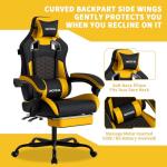 WOTSTA Gaming Chair with Massage,Ergonomic PC Gaming Chair with Footrest Comfortable Headrest and Lumbar Support,High Back Game Chair PVC Leather,300LBS (BlackYellow)