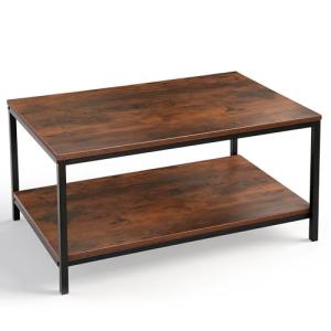 Rustic 2-Tier Industrial Coffee Table with Storage