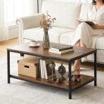 Rustic 2-Tier Industrial Coffee Table with Storage