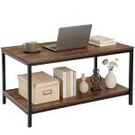 Rustic 2-Tier Industrial Coffee Table with Storage