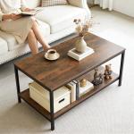 Rustic 2-Tier Industrial Coffee Table with Storage