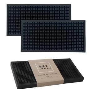 MARELUNNA Rubber Bar Mat – Non-Slip Spill & Drip Mat for Bartending, Coffee Bar & Kitchen Countertop, Thick Durable Counter Protector & Stylish Drying Mat (Total Black, 2 Pack 12"x6")
