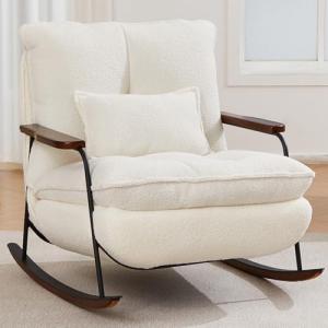 Mid-Century Rocking Chair with Ottoman and Pillow