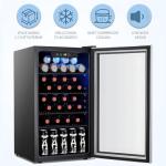 Antarctic Star 26 Bottle 130 Can Wine Cooler/Cabinet Refrigerator Mini Wine Cellar Beer Soda Clear Glass Door Bar Fridge Quiet Compressor Adjust Temp Freestanding Indoor Use 3.1cu.ft Black