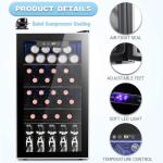 Antarctic Star 26 Bottle 130 Can Wine Cooler/Cabinet Refrigerator Mini Wine Cellar Beer Soda Clear Glass Door Bar Fridge Quiet Compressor Adjust Temp Freestanding Indoor Use 3.1cu.ft Black