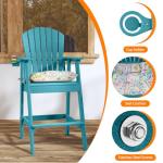 Sundale Outdoor 5 Pieces Adirondack Bar Set, Patio Counter Height Adirondack Chairs Set of 4 and Round Table, High Top HDPE Stools and Pub Table, Tall Bistro Dining Furniture Set for 4, Teal