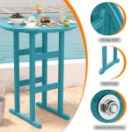 Sundale Outdoor 5 Pieces Adirondack Bar Set, Patio Counter Height Adirondack Chairs Set of 4 and Round Table, High Top HDPE Stools and Pub Table, Tall Bistro Dining Furniture Set for 4, Teal