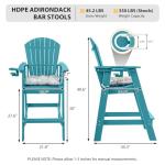 Sundale Outdoor 5 Pieces Adirondack Bar Set, Patio Counter Height Adirondack Chairs Set of 4 and Round Table, High Top HDPE Stools and Pub Table, Tall Bistro Dining Furniture Set for 4, Teal