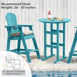 Sundale Outdoor 5 Pieces Adirondack Bar Set, Patio Counter Height Adirondack Chairs Set of 4 and Round Table, High Top HDPE Stools and Pub Table, Tall Bistro Dining Furniture Set for 4, Teal