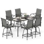 Sophia & William Outdoor Bar Set, Patio Bar Table and Chairs Set, Bar Height Patio Set - 6 x Swivel Bar Chairs(Grey), 1 x Rectangular Bar Table(Black)