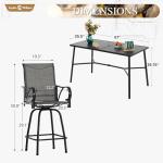 Sophia & William Outdoor Bar Set, Patio Bar Table and Chairs Set, Bar Height Patio Set - 6 x Swivel Bar Chairs(Grey), 1 x Rectangular Bar Table(Black)